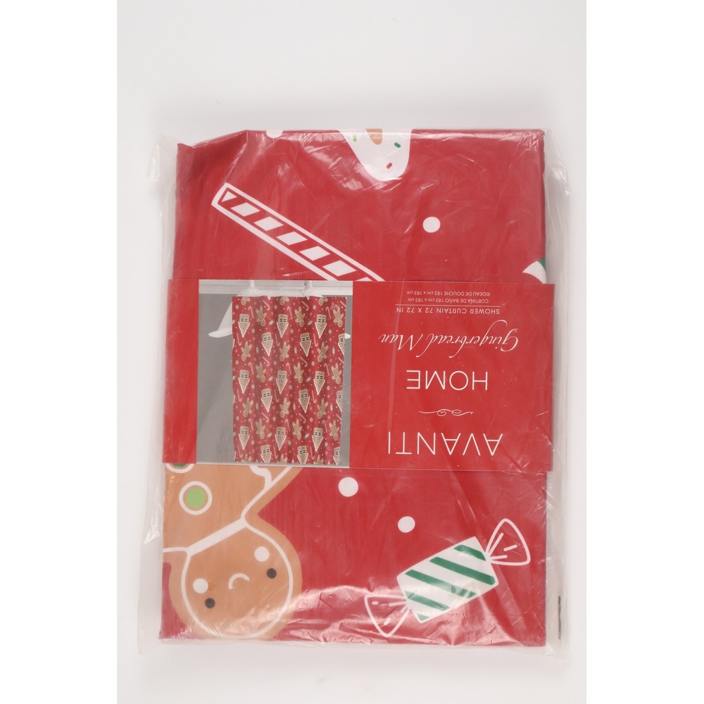 Avanti Home Shower Curtain Gingerbread Man Red Holiday Pattern 72x72 NWT